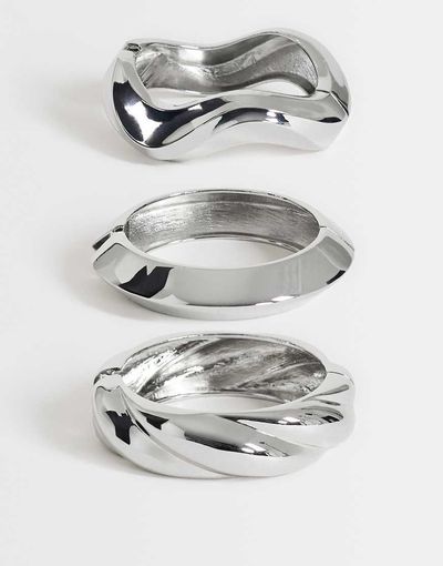 Topshop Topshop Fabio 3 pack bangles in silver