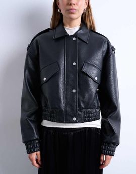 Topshop Topshop faux bubble leather 80s bomber jacket in black