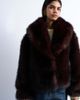 Topshop Topshop faux fur boxy shawl coat in dark burgundy-Red - 1