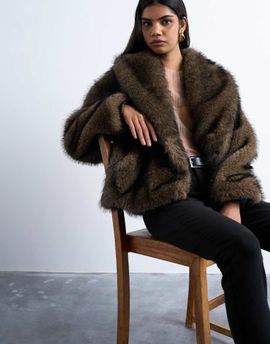 Topshop Topshop faux fur boxy shawl coat in mink-Neutral