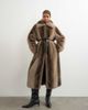 Topshop Topshop faux fur long line coat with faux leather belt in mocha-Brown - 1