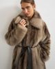 Topshop Topshop faux fur long line coat with faux leather belt in mocha-Brown - 2