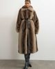 Topshop Topshop faux fur long line coat with faux leather belt in mocha-Brown - 4