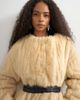 Topshop Topshop faux fur longline coat with faux leather belt in beige-Yellow - 3