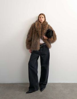 Topshop Topshop faux fur mid length shawl jacket in light brown