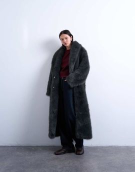 Topshop Topshop faux fur oversized shawl extra long coat in charcoal-Gray