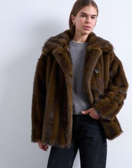 Topshop Topshop faux fur short car coat in natural stripes-Multi
