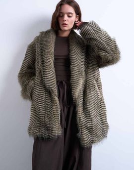 Topshop Topshop faux fur striped shawl mid length coat in black