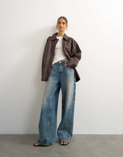 Topshop Topshop faux leather cinched jacket in washed brown