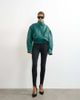 Topshop Topshop faux leather cropped bomber jacket with zippers in green - 1