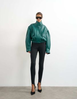 Topshop Topshop faux leather cropped bomber jacket with zippers in green