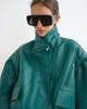 Topshop Topshop faux leather cropped bomber jacket with zippers in green - 2