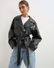Topshop Topshop faux leather cropped moto with tie belt in black - 1