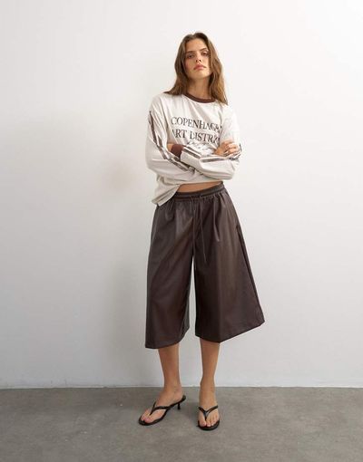Topshop Topshop faux leather culottes in brown