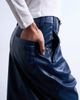 Topshop Topshop faux leather high rise pleated straight leg pants in navy - 2