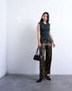 Topshop Topshop faux leather high shine scoop pocket wide leg pants in washed green - 1