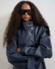 Topshop Topshop faux leather longline cinch waist trench coat in navy-No color - 2