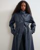 Topshop Topshop faux leather longline cinch waist trench coat in navy-No color - 3