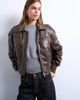 Topshop Topshop faux leather ovoid sleeve bomber jacket in washed brown - 1