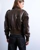 Topshop Topshop faux leather ovoid sleeve bomber jacket in washed brown - 4