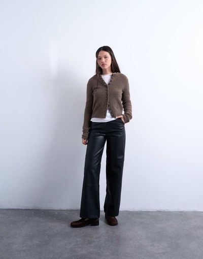 Topshop Topshop faux leather seam detailing straight leg pants in black