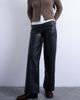Topshop Topshop faux leather seam detailing straight leg pants in black - 2