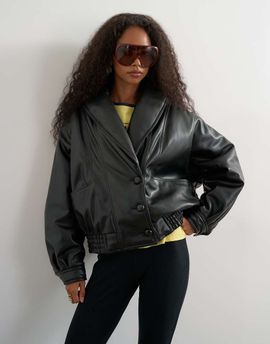 Topshop Topshop faux leather shawl collar bomber jacket in black