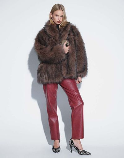 Topshop Faux Leather Straight Leg Pants In Cherry-Red