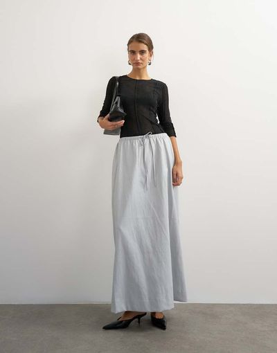 Topshop Topshop faux leather tie waist slouchy slim maxi skirt in light gray