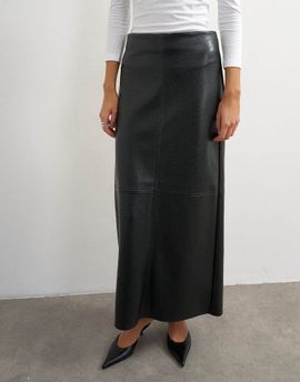 Topshop Topshop faux leather topstitch column maxi skirt in black