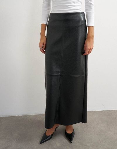 Topshop Topshop faux leather topstitch column maxi skirt in black