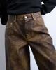 Topshop Topshop faux leather washed brown straight leg pants in brown - 3