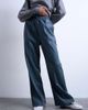 Topshop Topshop faux leather wide leg sweatpants with pinseam detail in blue-Green - 3