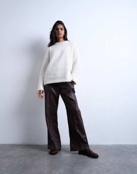 Topshop Topshop faux leather wide leg sweatpants with pinseam detail in chocolate-Brown