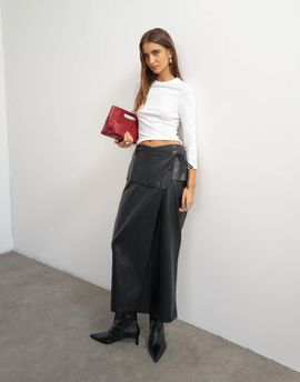 Topshop Topshop faux leather wrap tie detail maxi skirt in black