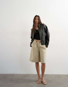 Topshop Topshop faux leather zip up jacket with patch pockets in washed black