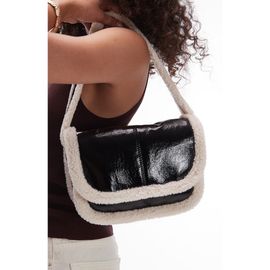 Topshop Topshop Faux Shearling Lined Faux Leather Shoulder Bag