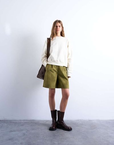 Topshop Topshop faux suede longline shorts in green