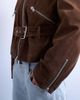 Topshop Topshop faux suede low belted biker jacket in washed brown - 2
