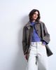 Topshop Topshop faux suede short car coat with neck tab in gray - 1