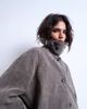 Topshop Topshop faux suede short car coat with neck tab in gray - 4