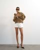 Topshop Topshop faux suede zip through bomber jacket in tan-Brown - 1