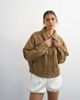 Topshop Topshop faux suede zip through bomber jacket in tan-Brown - 3