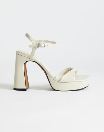 Topshop Topshop Faye platform two part high heel sandals in off white-Neutral