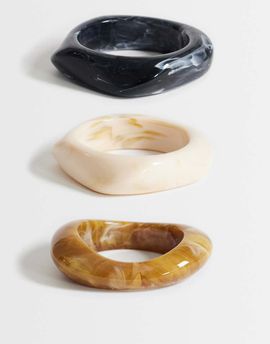 Topshop Topshop Ferdy 3 pack resin bangles in tiger, off white and black-Brown