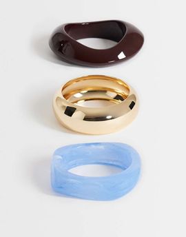 Topshop Topshop Finn 3 pack resin bangles in gold, blue and brown-Multi