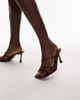 Topshop Topshop Fiona high heeled mules with straps in brown - 1