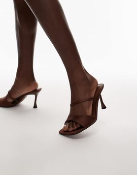 Topshop Topshop Fiona high heeled mules with straps in brown