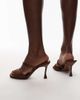 Topshop Topshop Fiona high heeled mules with straps in brown - 4