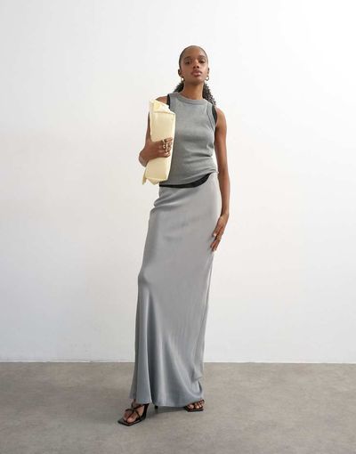 Topshop Topshop flood length satin bias cut maxi skirt in gray